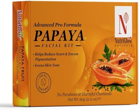 NutriGlow NATURAL'S Advanced Pro Formula Papaya Facial Kit for Glowing Skin Cleanup Kit for Even Skin Tone, 60gm