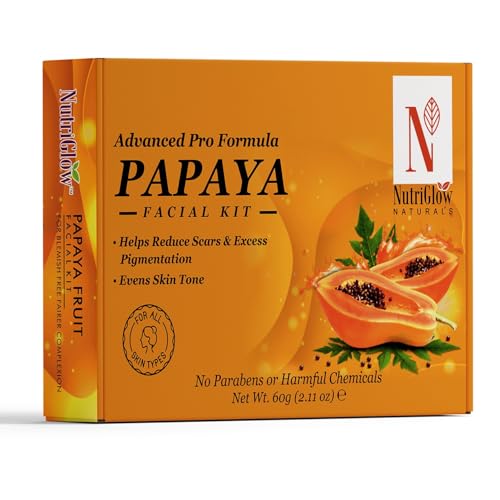 Image of NutriGlow NATURAL'S Advanced Pro Papaya Facial Kit For Toned Up Skin Eliminates Scarring Blemishes & Dark Spot Free Skin, 10gmx6 Each, Pack of 4
