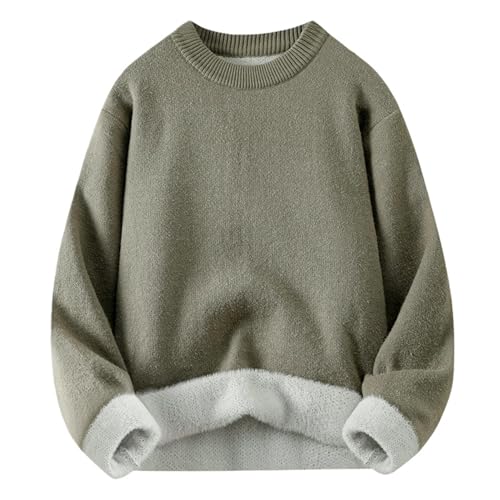 Suéter de punto grueso para hombre con forro polar interior y cuello redondo para invierno