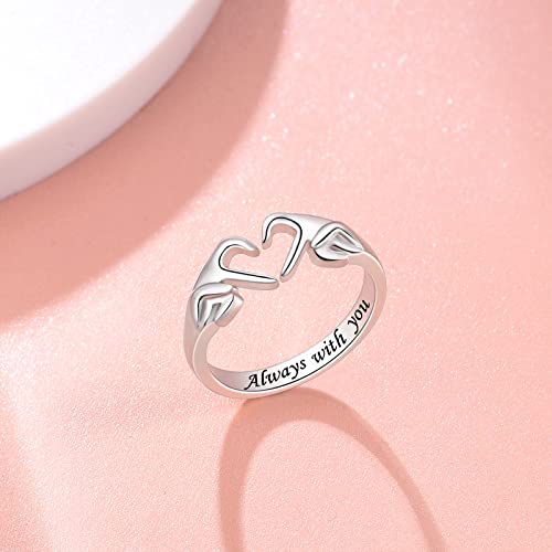 925 Sterling Silver Heart Claddagh Rings For Women Teen Girls, Adjustable White Gold Plated Ring Friendship Promise Love Heart Jewelry Rings Mothers Day Valentines Holiday Gifts For Women Friends(Always With You) #TOP4