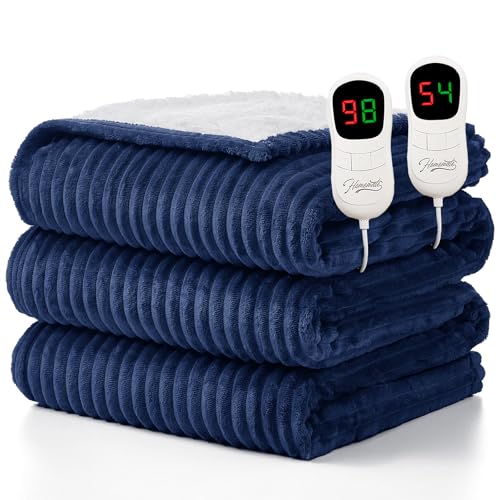 Image of Homemate Electric Heated Blanket King Size - 100 inchx90 inch Heating Blanket King Size Dual Control 1 /2 /4 /6 /8 Hours Auto-Off 10 Heat Level Over-Heat Protection Soft Flannel Sherpa ETL Certification