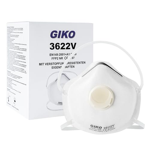 GIKO FFP2 Staubmaske mit Ventil 10 stück weiß FFP2 Masken - Einweg-Atemschutzmaske mit 5-Schichten â€¦ – Miniatur