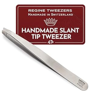 Professional Tweezers Slant Tip – Etched Tip Brow and Eyebrow Tool for Men and Women – Precision Tweezers for Fine Hair, Chin, Lash Extensions – Stainless Steel Handmade Beauty Tool