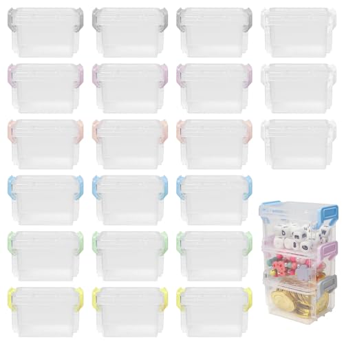 Sixfolo Aufbewahrungsbox mit Deckel Klein 8.5 x 6.5 x 5.5cm 21er-Set Stapelbar Aufbewahrungsboxen aus Kunststoff Transparente AufbewahrungsbehäLter mit Schnappverschlüssen für Perlen Kleinteile