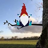 VZVXCC Steel Branch Gnomes Decoration, Metal Gnome Silhouette Yard Art Decor, Metal Gnome for Tree D