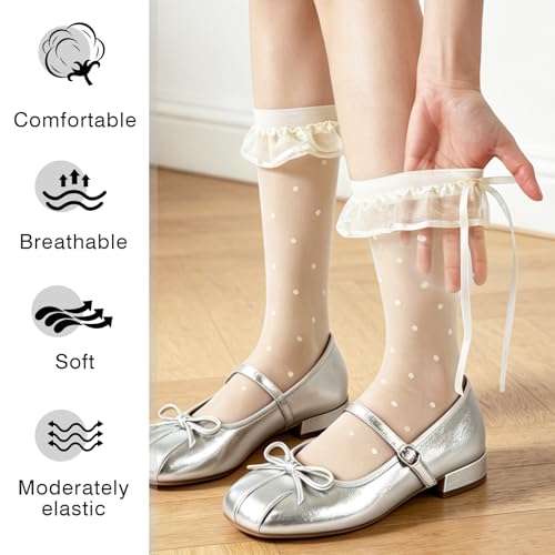 Image of YOYOU Lace Ruffle Socks for Women Cute Socks for Dress Loafer Mary Jane Ballet Flats One Size 5-9