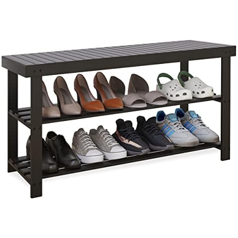 SMIBUY Shoe Rack Bench Organizer, 3-Tier Bamboo Shoe Storage Shelf for Entryway, Hallway, Closet or Living Room (Black) Cover