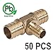 VENTRAL PEX Fittings, 10 3/4 x 3/4 x 1/2 Inch PEX Barbed Transition Tee Connector Fitting Crimp Brass for PEX Pipe Tubing, No Lead