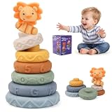 JoyPlus 7 Stück Stapelspielzeug mit Ringen, Stapelturm für Stapelspiel, Squeeze Zahnen Babyspielzeug, Früherziehung Spielzeug Geschenke für 6 12 18 Monate Baby Kleinkind Jungen Mädchen