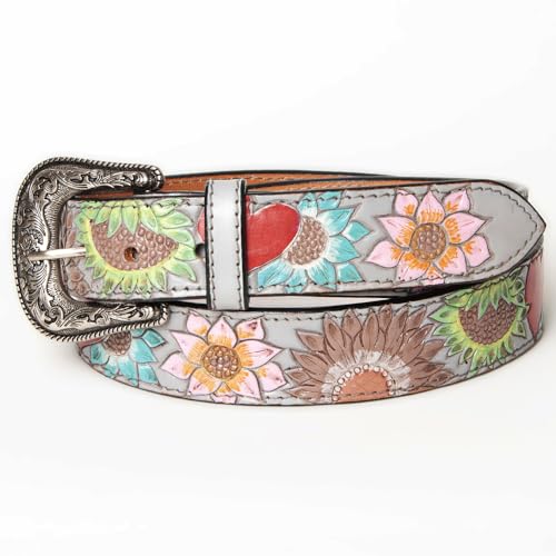 American Darling Beautifully Hand Tooled Grey Genuine American Leather Belt Men and Women Western Belt with Removable Buckle2