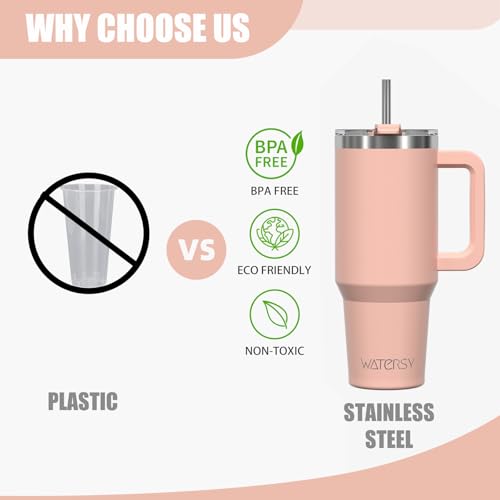 Image of 20 oz Tumbler with Handle,Tumbler with Lid and Straw,Double Wall Insulated Cup Stainless Steel Travel Mug(Cold for 34 Hours),Water Bottle for Iced Tea,Coffee,Cold Beverages(Pink)