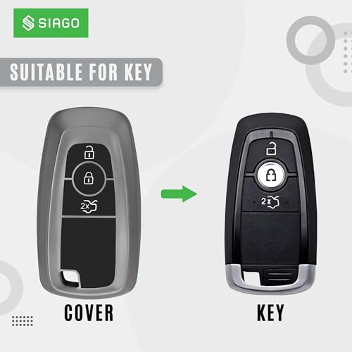 Image of SIAGO TPU Key Cover and Round Key Chain Compatible with Endeavour | Figo | Aspire | Freestyle Titanium 3 Button Flip Key (Grey)