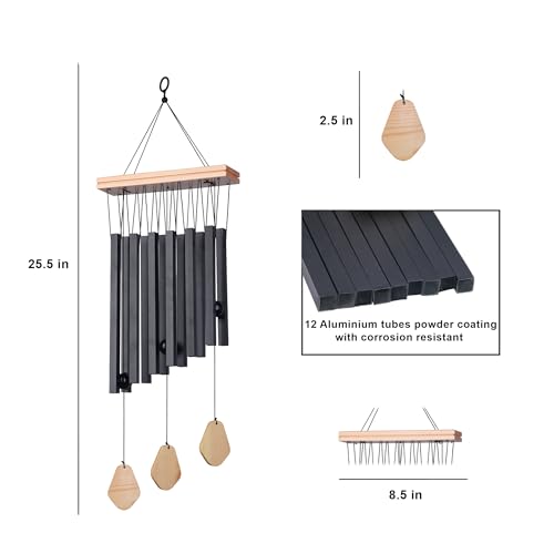 Image of 12 Square Pipe Wind Chimes for Home & Balcony | Metal Hanging Bells for Positive Energy & Home Decoration | Vastu & Meditation Decor Item - Black Finish
