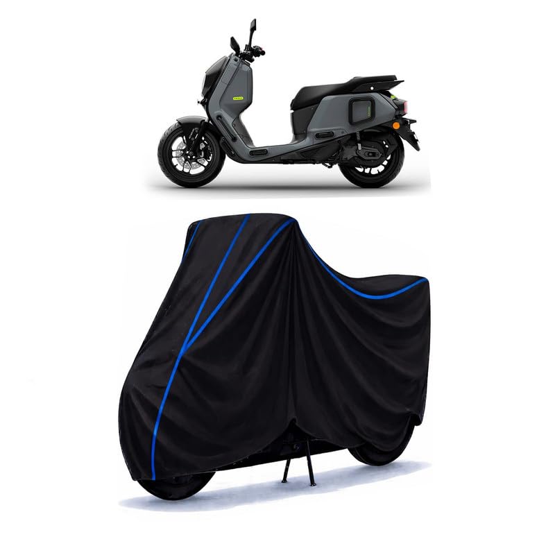Image of Scooty Cover Water Resistant for River Indie EV | Universal Scooter & Bike Cover | Heavy Duty UV Dust, Rain & Scratch Protection | Elastic Fit All Weather Indoor Outdoor | Black with Blue Piping