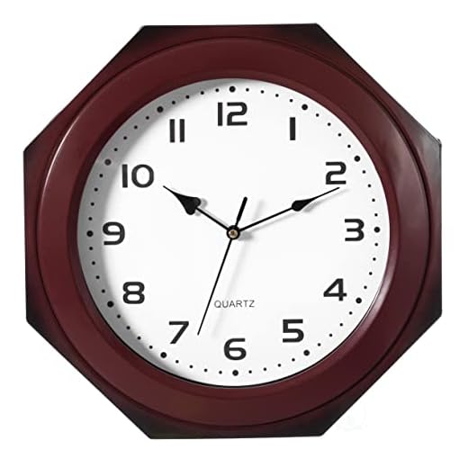 Quickway Imports Brown Modern Decorative Octagon Shaped Wood- Looking Plastic Wall Clock for Living Room, Kitchen, or Dining Room