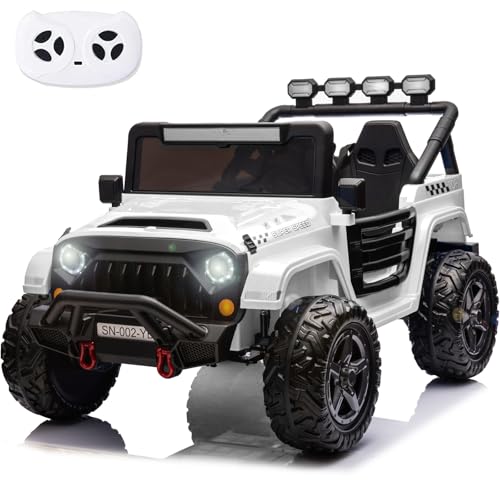 Sopbost 24V Electric Car 2 Seater Ride On Toys for Boys Girls 4WD Ride on Truck with Remote Control Battery Powered Electric Vehicles with EVA Tires Wheels, Spring Suspension, Music, White