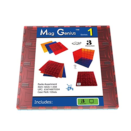 Mag-Genius Magnet Tiles Super Big Magnet Toy Building Toy Board Size Of 16 Magnet Tiles 3 Stabilizer 12" X 12" Magnet Plates Compaible With Any Other Brand #TOP4