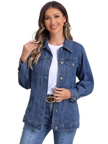 Allegra K Long Denim Jacket for Women's Oversized Long Sleeve Pocket Jean Jacket