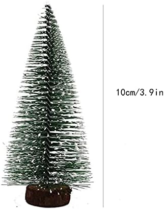 10 PCS Artificial Mini Christmas Trees Miniature Sisal Frosted Christmas Trees Miniature Christmas Tree Mini Ornament Tabletop Trees Miniture Snowing Pin Trees with Wooden Bases for Xmas Party 10cm