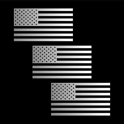 Image of American US Flag [Pick Color /Size] Vinyl Decal Sticker for Laptop /Car /Truck /Window /Bumper (7.5in x 4.2in [3-Pack], Matte Metallic Silver)