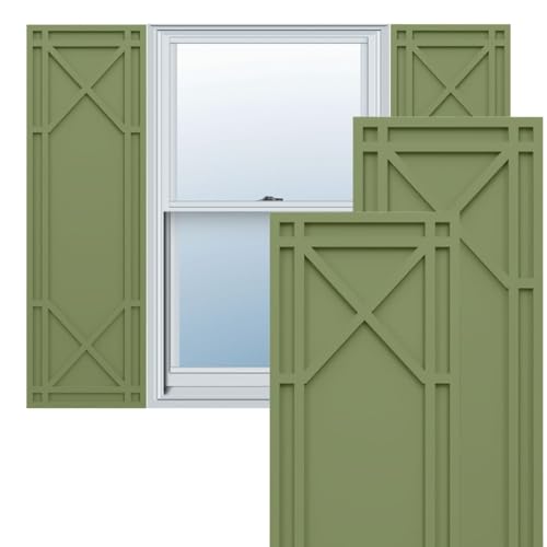 12"W x 69"H True Fit PVC Bungalow Fixed Mount Shutters, Moss Green (Per Pair - Hardware Not Included)