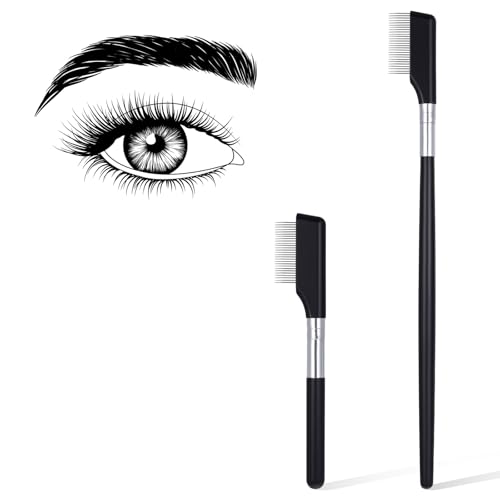 2pcs Small Eyelash Comb Eyebrow Comb with Metal Teeth Grooming Eye Lash Separator Eyelash Separator Tool Eyes Makeup Tool Metal Eye lash Brush for Women