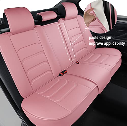 Bluewaldon 5 Car Seat Covers Full Set With Faxu Leather Cushion Universal Fit For Most Sedan Suv Truck Pickup Toyota Corolla Nissan Hyundai Honda Chevy Mazda Elantra Tucson（Pink） #TOP5