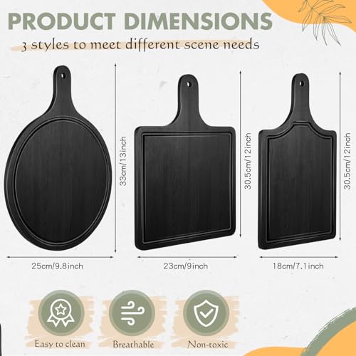 Set de 3 tablas de cortar de madera negra con mango y ranura miniatura 2