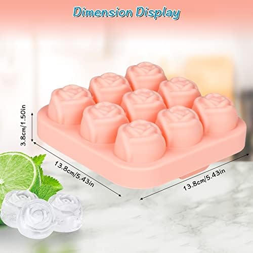 Ice Cube Tray, Mamowla Silicone Ice Cube Trays with Lid 9 Cavity Rose Flower Shape Ice Cube Moulds for Freezer,Baby Food,Water,Whiskey, Cocktail and Other Drink(Pink)