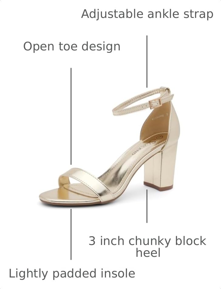 Image of Shoe Land Low Chunky Heels for Women Open Toe Ankle Strap Block Heel Sandals 3 Inch Dressy Heels for Wedding Party Date Night