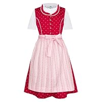 Kinder Dirndl 3-TLG. Kleid Bluse Schürze für Mädchen Oktoberfest Kirchweih Hochzeit Sonntagausflug rosa/rot mit Röschen, Gr. 158