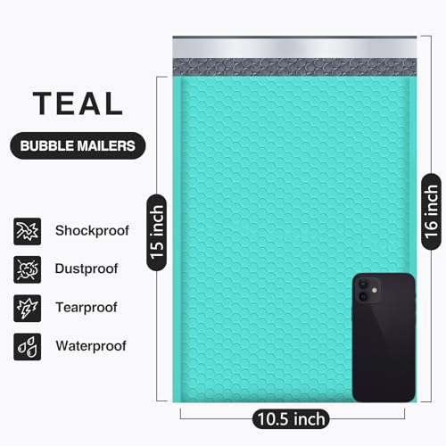 image for UCGOU Bubble Mailers 10.5x16 Inch Teal 25 Pack Poly Padded Envelopes L