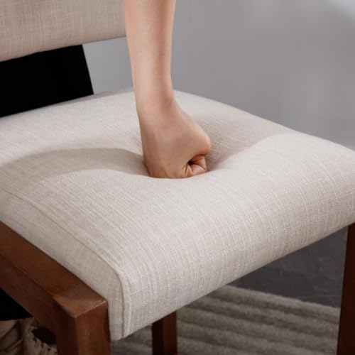 Butacos de barra LukeAlon, tapizados en lino beige, con patas de madera sólida y reposapiés, altura de asiento 26 pulgadas, set de 2 piezas miniatura 5