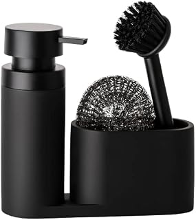 Black Sweden Home® Designerski organizer do zlewozmywaka ze sztucznego kamienia ze szczotką i stalową gąbką organizer kuchenny zestaw do zlewozmywaka czarny matowy przechowywanie i organizacja