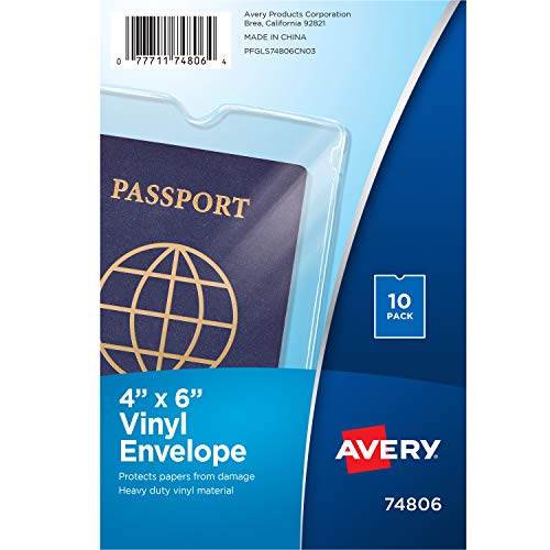 Avery 74806 Top-Load Clear Vinyl Envelopes w/Thumb Notch, 4 x 6, Clear