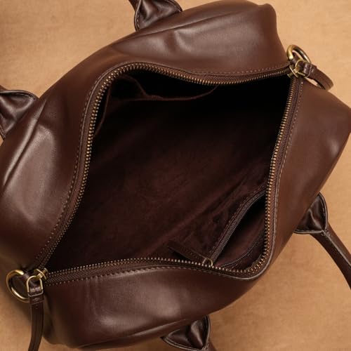 Image of Theater Toad Structured Mini Duffle Bag for Women | Brown Faux Leather Handbag with Detachable Adjustable Strap | Compact Textured Everyday Sling