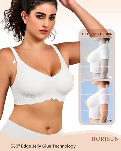 Image of HORISUN Wireless T Shirt Bra Seamless Push Up Bralette Full Coverage V Neck Comfortable Bras for Women