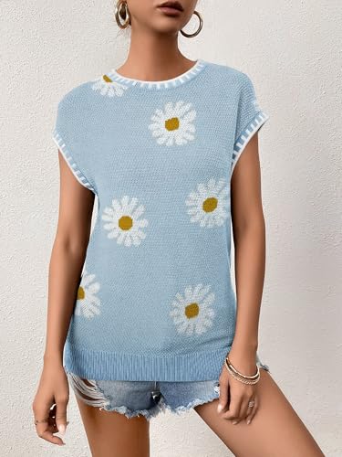 Image of Cap Sleeve Sweater Tops for Women 2026 Knit Summer Sleeveless Tank Vest | Slim Fit, Trendy Color Block, Soft, Skin-Friendly, Strechy, Lightweight, Breathable, Casual Daily Wear