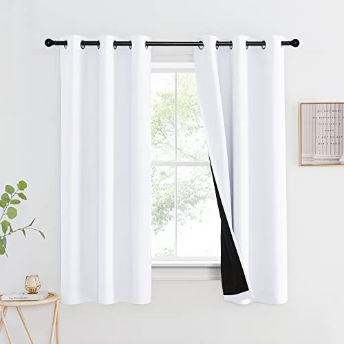 NICETOWN White 100% Blackout Lined Curtain, 2 Thick Layers Completely Blackout Window Treatment Thermal Insulated Drape for Kitchen/Bedroom (1 PC, 42