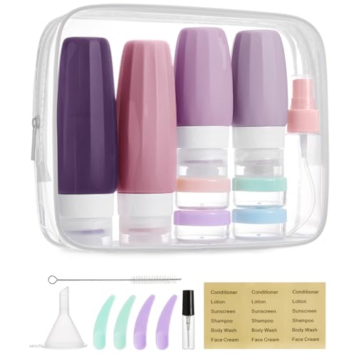 Image of BAGSMART 18 Pack TSA Approved Travel Bottles for Toiletries, Leak Proof Silicone Travel Size Containers Bottles for Shampoo, Purple