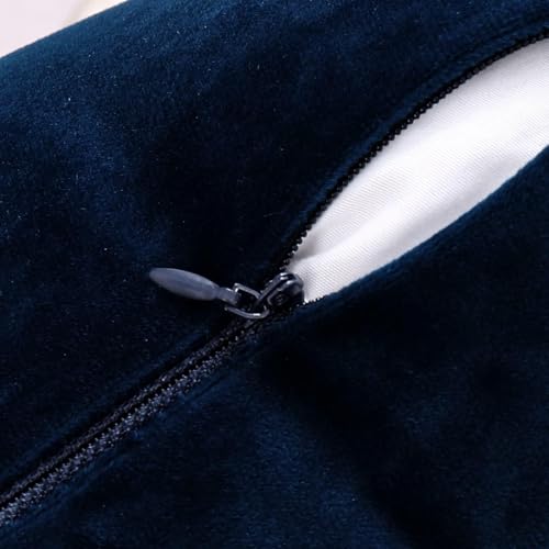 Image of 5-Piece Velvet Cushion Covers, 14x14 inch, Dark Blue | Soft Solid Decorative Throw Square Pillow Cases Modern Luxury Home Decor for Couch Sofa Bedroom Livingroom