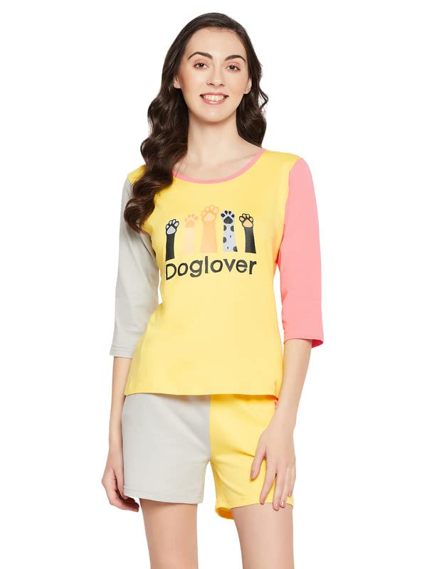 Image of Clovia Women's Cotton Printed Top & Shorts Night Suit Set