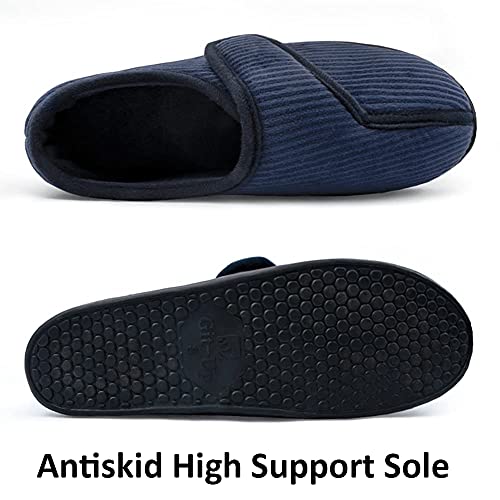Git-Up Diabetic Slippers Shoes For Men Arthritis Edema Adjustable Closure Toe Swollen Feet Slippers Memory Foam Comfy Bedroom House Indoor Outdoor Shoes, Blue 13# #TOP3