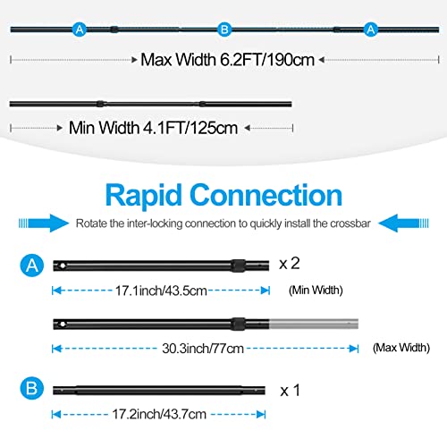 Gloshooting 6.2Ft / 1.9M Backdrop Support Stand Crossbar, Updated Aluminum Alloy Telescopic Cross Bar, Fit 1/4-Inch Screw Tip Cross Arm For Photography, Birthday, Parties, Wedding — Only Crossbar #TOP1