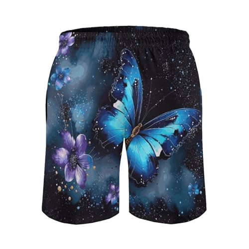 Galaxy Blue Butterfly Mens Swim Trunks Quick Dry Hawaii Bathing Suit Board Shorts with Mesh Lining-3