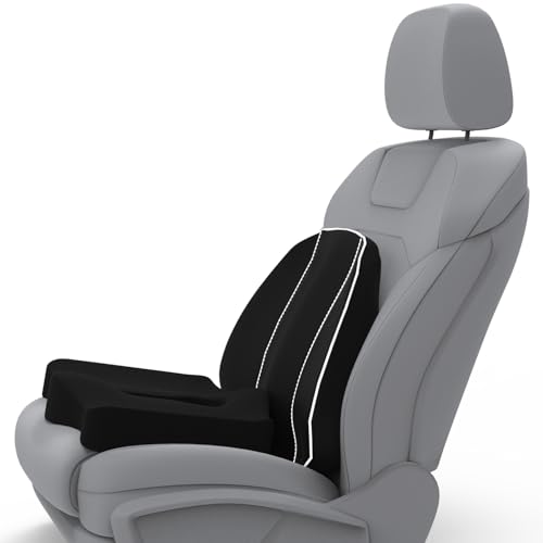 Image of Pillow Kit Memory Foam Back Support and Siting Cushion Ergonomic Adjust Sitting Position Relief Pain for Car or Office Chair. (Midnight Black, Spine Support)
