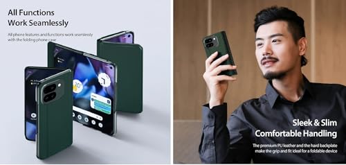 Image of WHITBULL Stylish Leather Case with Built-in Card Slot Flip Cover Compatible with Google Pixel 10 Pro Fold 5G (Green)
