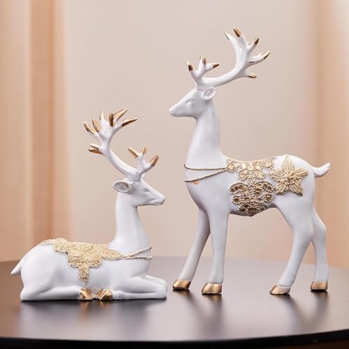 Amazon Basics Creative Resin Golden and White Reindeer Sculptures...