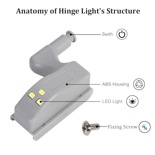 Image of Milltrip 10 Pack Cabinet Hinge LED Sensor Light, Cabinet Cupboard Hinge LED Light for Kitchen Light, Universal Cabinet Cupboard Hinge LED Light for Modern Kitchen Home (Cool White)