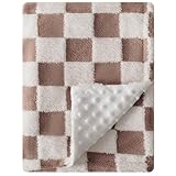 Soft Black and White Checkered Baby Blankets for Unisex Girls or Boys Breathable Gender Neutral Nursery Double Layer Blankets with Dotted Backing for Newborn Toddlers (Minky Brown)